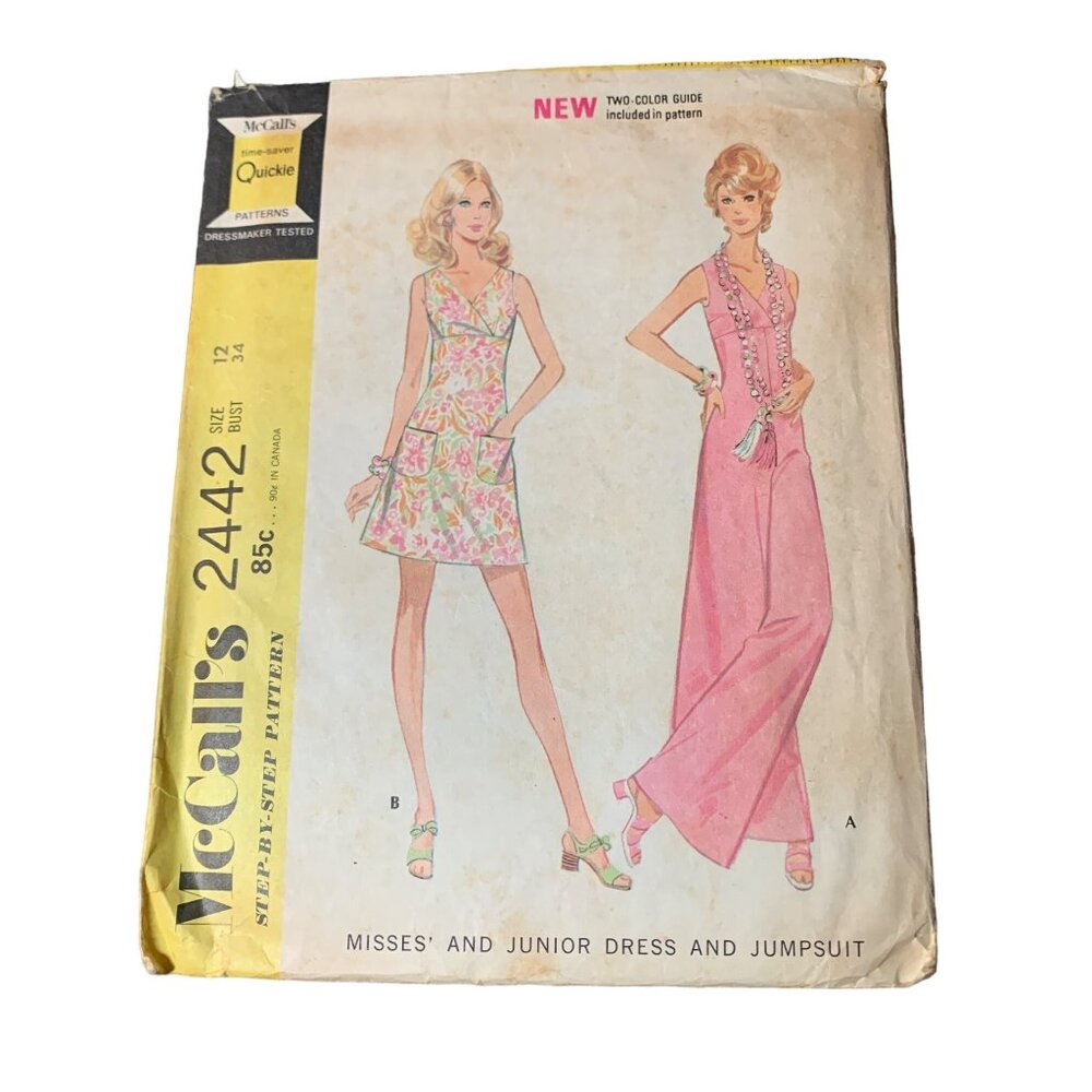McCall's 2442 Vintage Sewing Pattern Misses Dress Jumpsuit Size 12